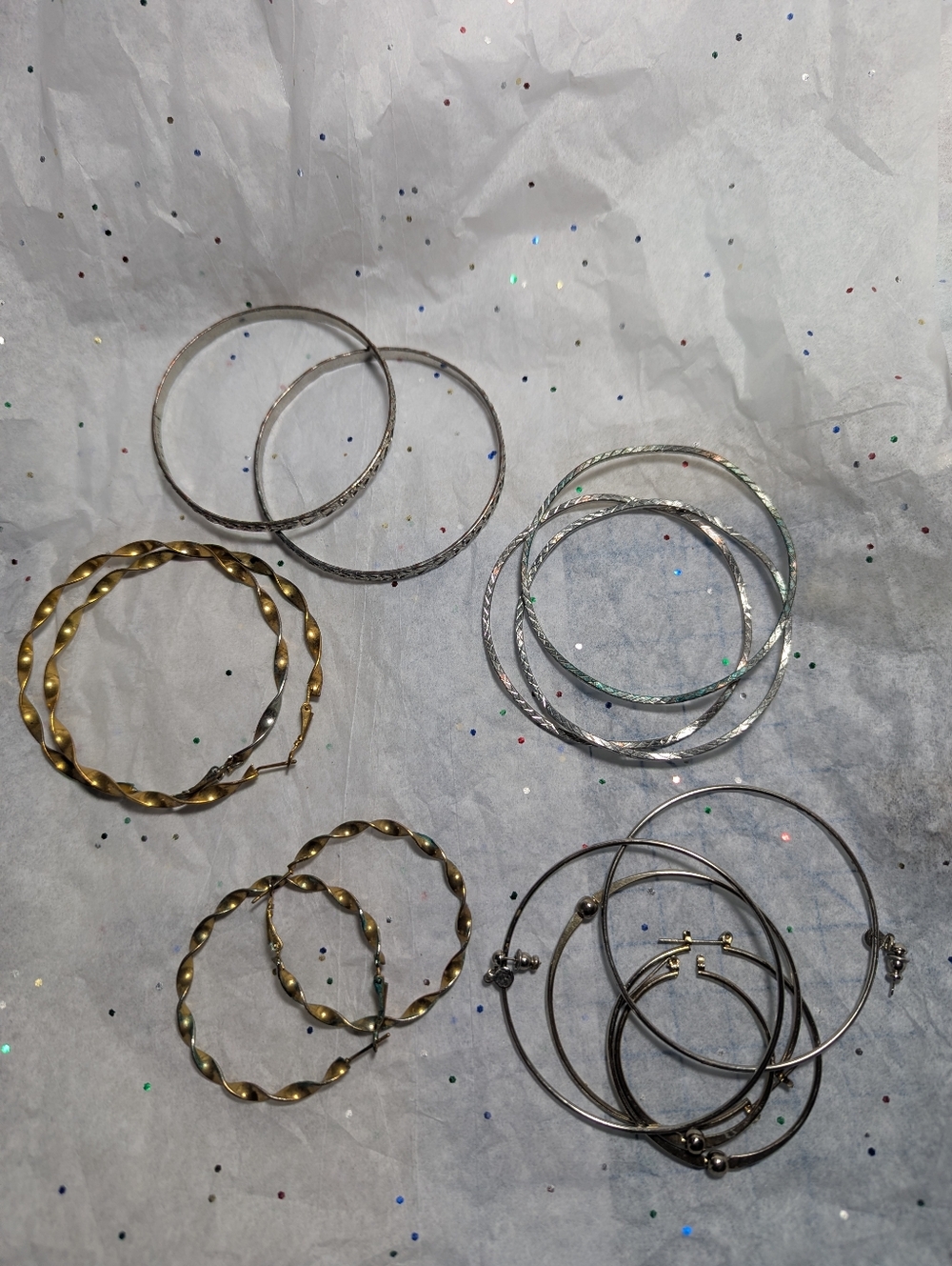 Mixed Metal Hoop Earrings & Bangles Lot